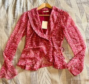 NWT THE EAST ORDER Size S Penny Long Sleeve Wrap Top Ruffle Cheater Girl Pink
